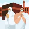 Flat people with medical mask in hajj pilgrimage illustration Free Vector