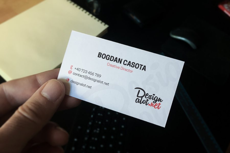 Business Card In Hand Mockup Sample