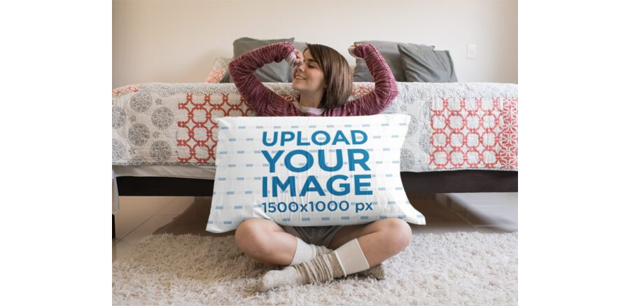 Girl with Pillow Mockup Generator