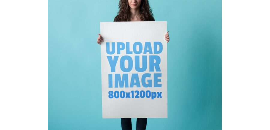 Woman holding Poster Mockup Generator